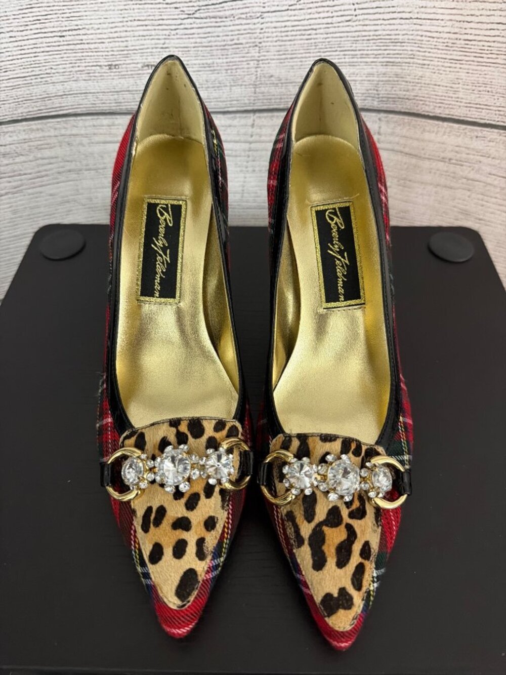 Beverly Feldman Tartan & Leopard Vintage Heels Size 6.5
